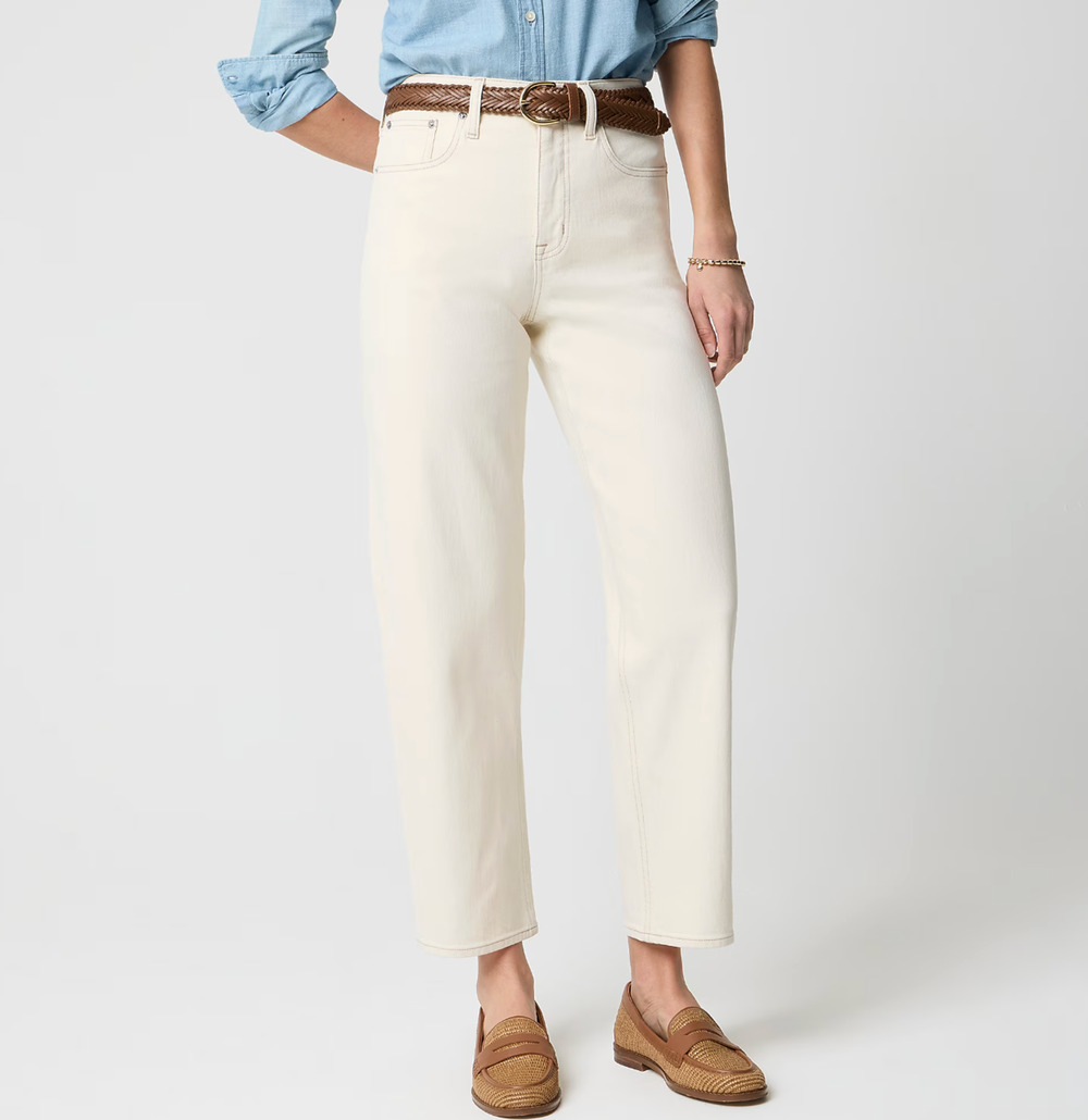 J.Crew Barrel Leg Jean All Day Stretch Ecru Cream Denim Relaxed US 30 NWT